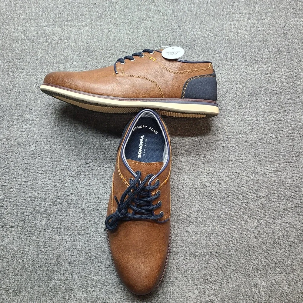 Sonoma Lochlan Dress Shoes Boys Size 4 Cognac NEW Memory Foam Lace Up Oxfords‎